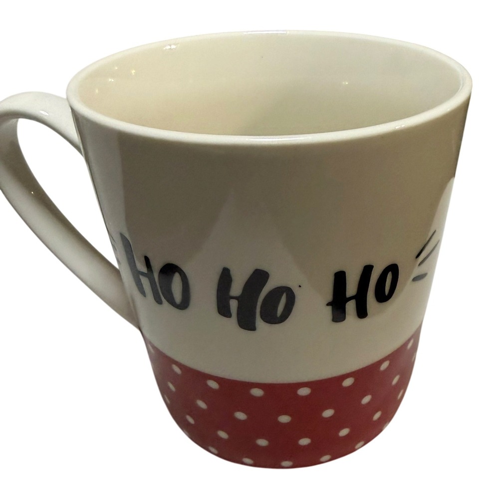 Sleigh Bell Bistro Christmas Mug Ho Ho Ho Red Polka Dot Ceramic Coffee Cup - Picture 2 of 5